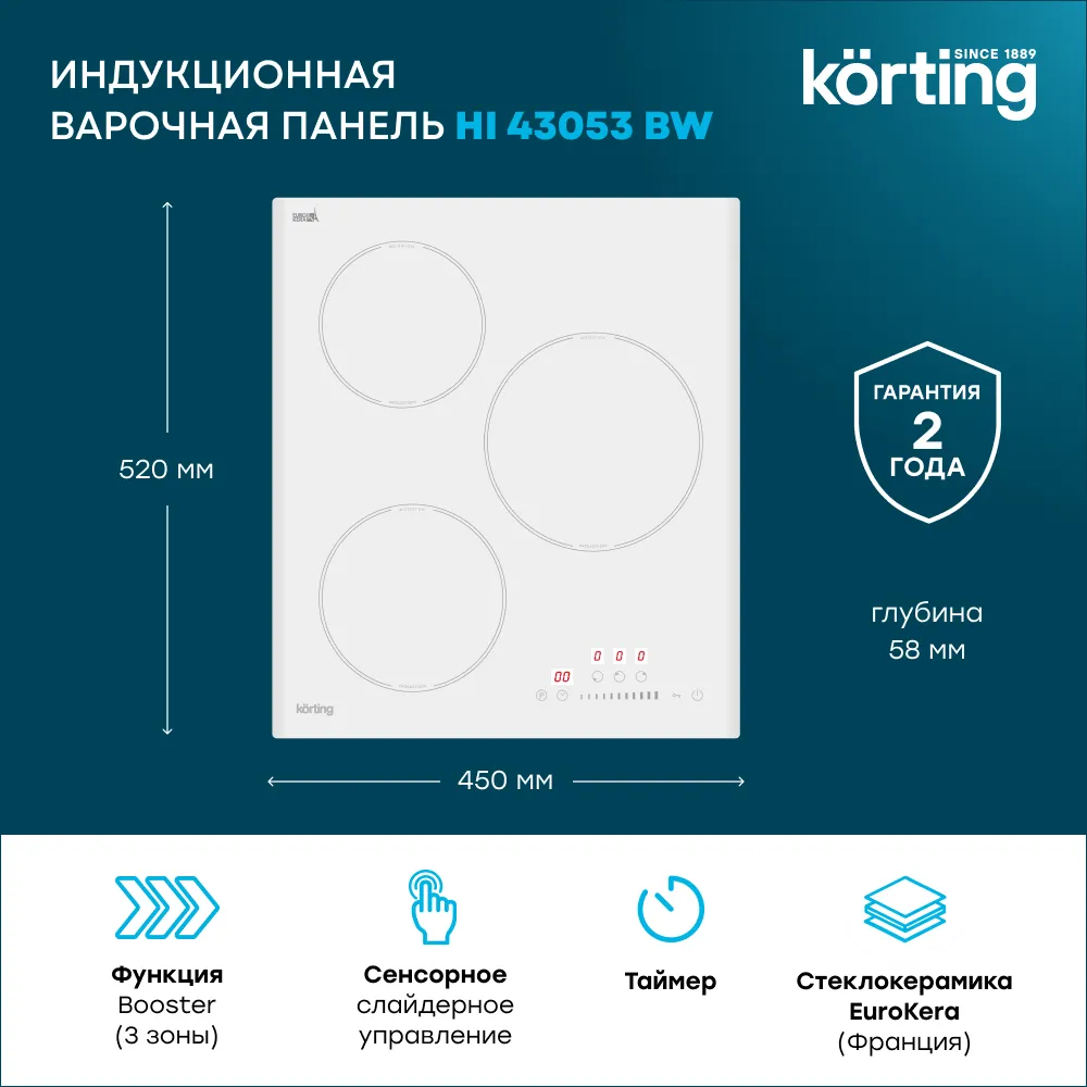 Детальное фото товара: Korting HI 43053 BW индукционная поверхность