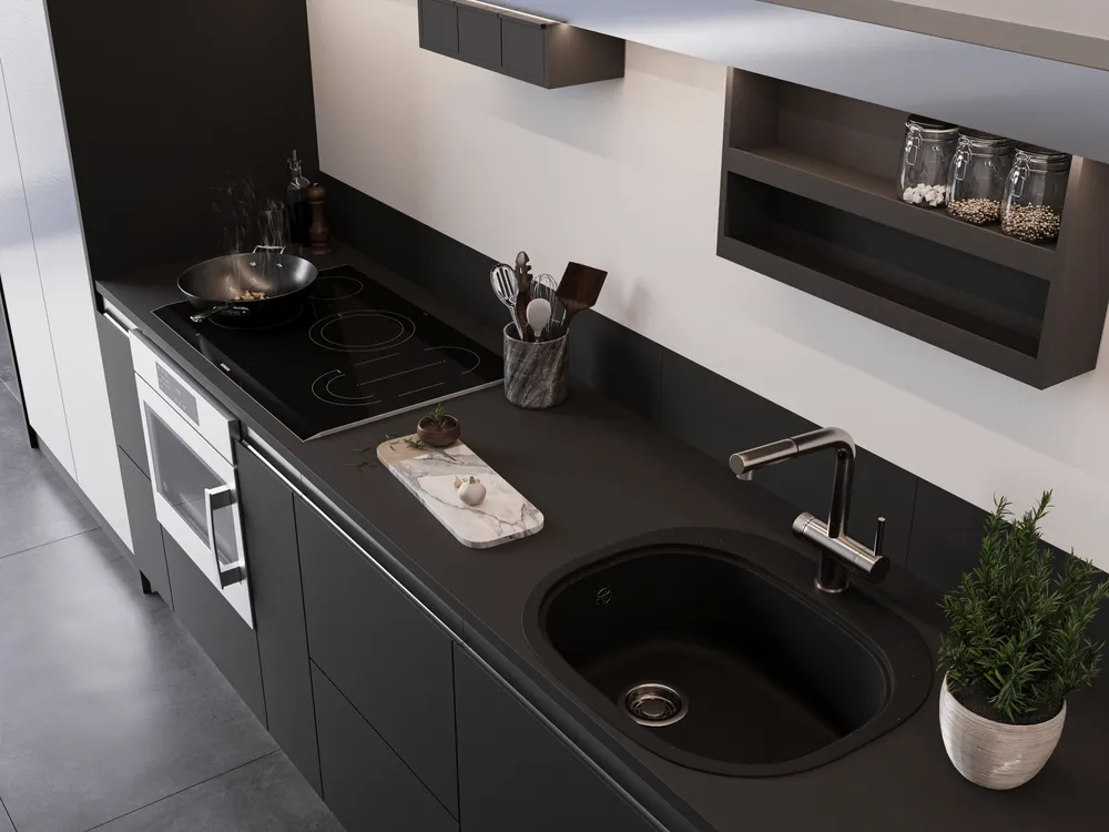 Детальное фото товара: Emar EMQ-1570.C, мойка, гранит, оникс