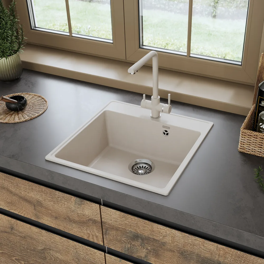 Детальное фото товара: Maunfeld Perla 505 MFQS-505LBG, мойка, гранит, светло-бежевый