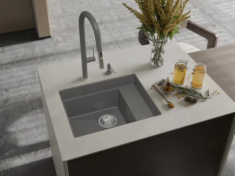 Детальное фото товара: Rivelato NOBILE NB-544-R grigio metallizz, мойка, гранит, серый металлик