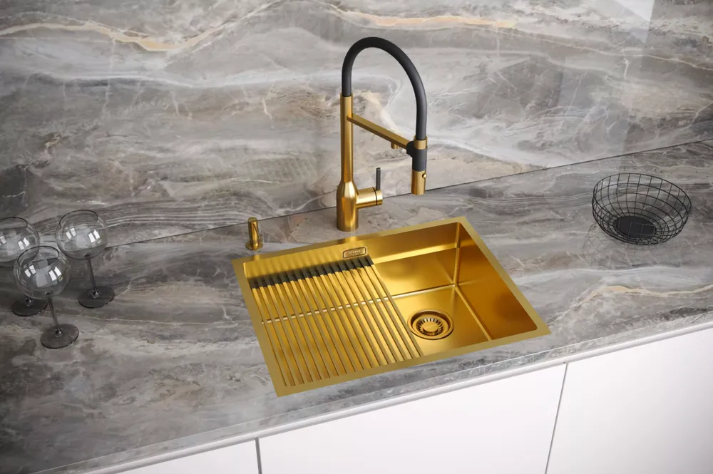 Детальное фото товара: Paulmark NEXT-PRO 58 UNI, мойка, нержавеющая сталь, брашированное золото