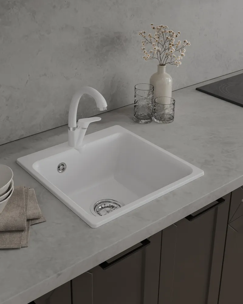 Детальное фото товара: ЭкоМ М-430, мойка, мрамор, белый