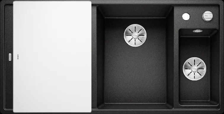 Фото товара: Blanco Axia III 6S, мойка,чаша справа, гранит, черный, доска стекло