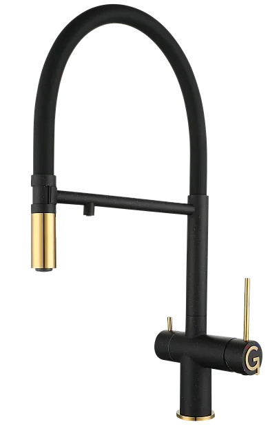 Фото товара: Rivelato ADRIA 1523517 nero/oro, смеситель, гранит, черный/золото