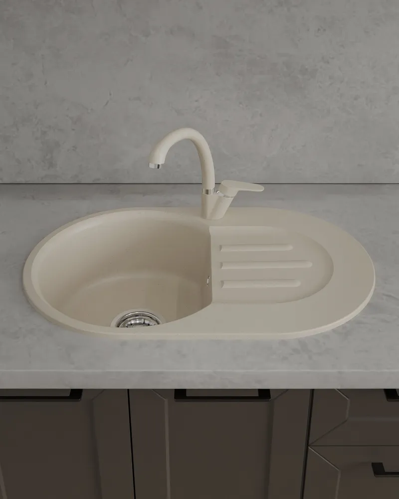 Детальное фото товара: ЭкоМ М-685, мойка, мрамор, бежевый