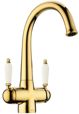 Детальное фото товара: Omoikiri Okinawa-2-G, смеситель, золото, ручки смесителя - керамика
