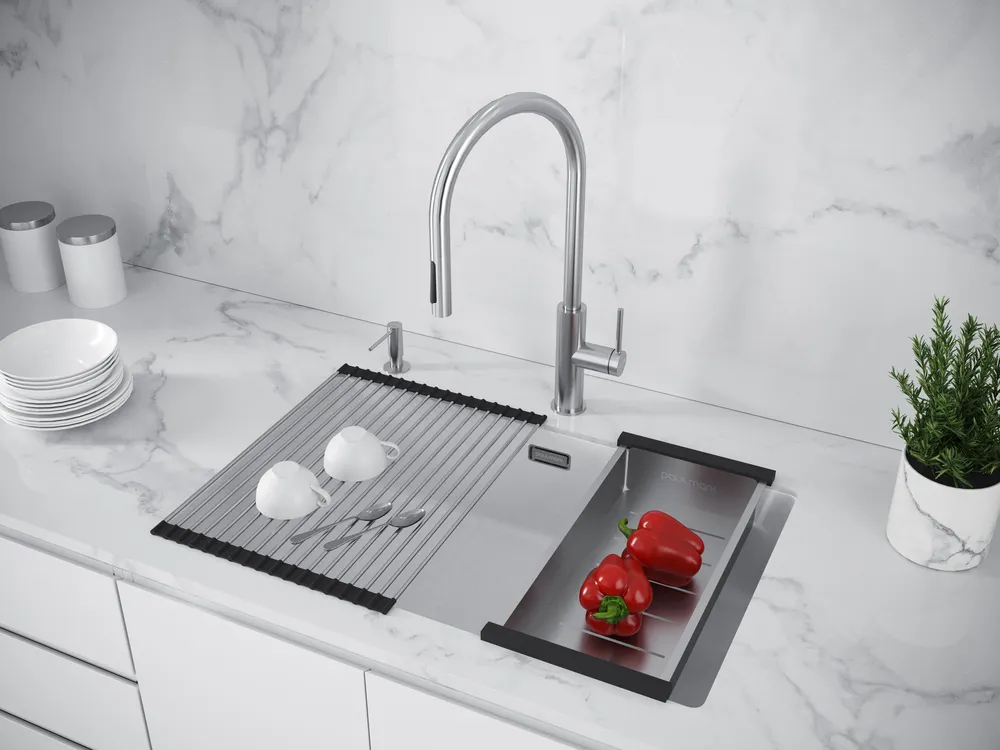 Детальное фото товара: Paulmark LUMI 74UNI-SKEW, мойка, гранит, белый