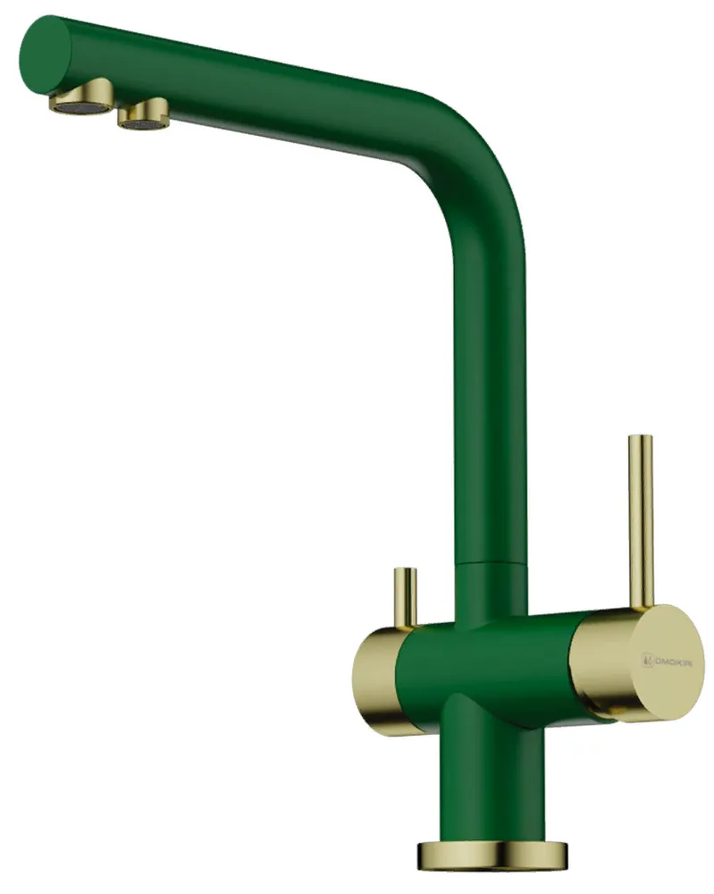 Фото товара: Omoikiri Nagano-RG-LG, смеситель, royal green/светлое золото