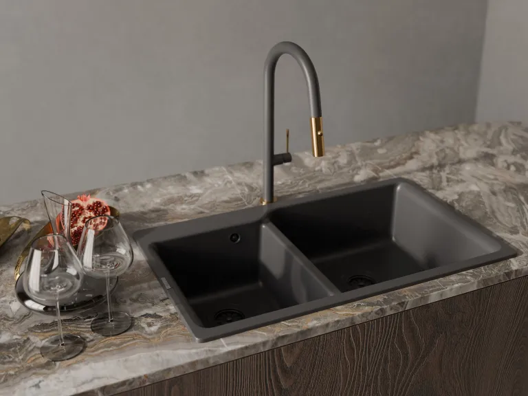 Детальное фото товара: Rivelato ASTI 3972500 antracite/oro, смеситель, гранит, антрацит/золото