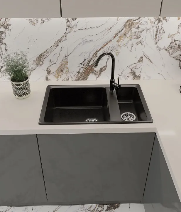 Детальное фото товара: GranFest LEVEL GF-LV-760K, мойка, мрамор, черный