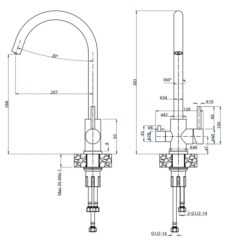 Детальное фото товара: GranFest GF-Z-5420, смеситель, нержавеющая сталь, PVD графит