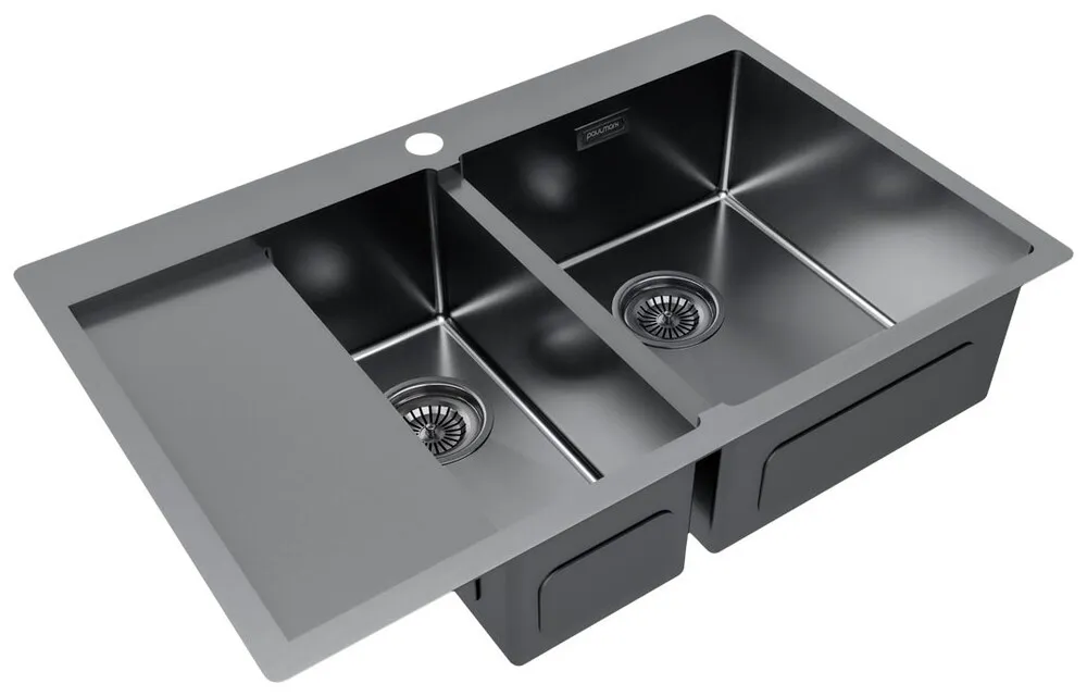 Детальное фото товара: Paulmark KRONER 78/2SF, мойка, нержавеющая сталь, вороненая сталь, правая