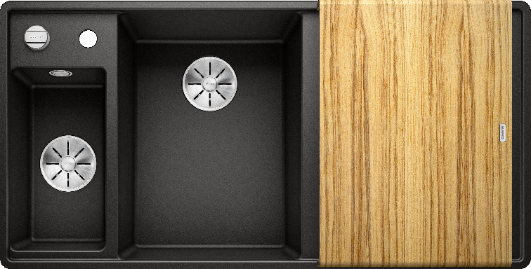 Фото товара: Blanco Axia III 6S-F, мойка, чаша слева, гранит, черный, доска ясень
