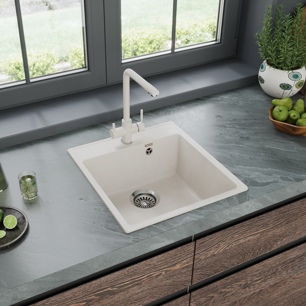 Детальное фото товара: Maunfeld Perla 460 MFQS-460W, мойка, гранит, кремовый