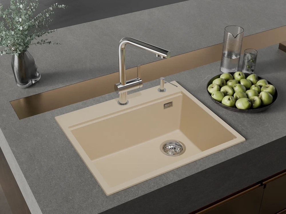 Детальное фото товара: Rivelato TESORO TR-605-R beige scuro, мойка, гранит, тёмно-бежевый