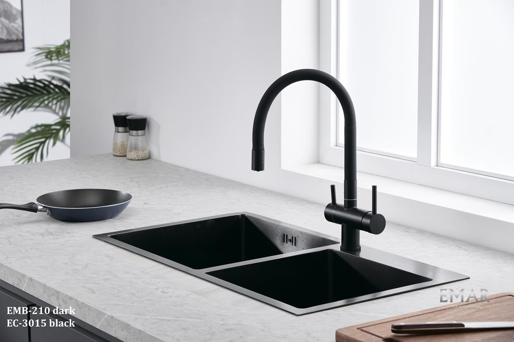 Детальное фото товара: Emar EMB-210 PVD Nano Dark, мойка, нержавеющая сталь, вороненая сталь