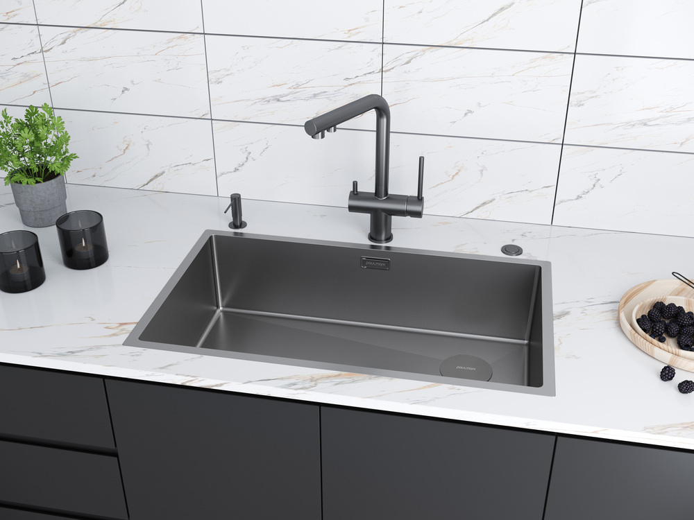 Детальное фото товара: Paulmark NEXT-SKEW 74 UNI, мойка, нержавеющая сталь, матовый серый