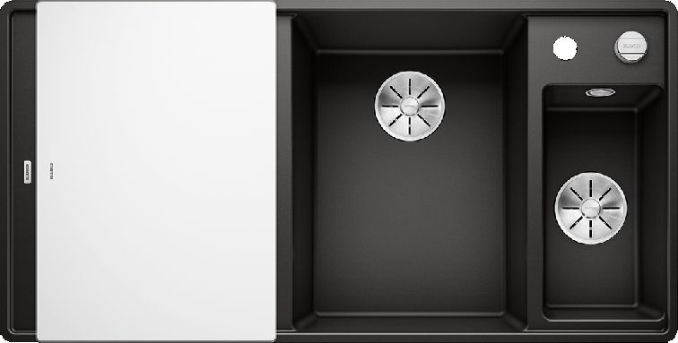 Фото товара: Blanco Axia III 6S-F, мойка, чаша справа, гранит, черный, доска стекло