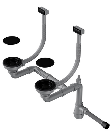 Детальное фото товара: Omoikiri WK-2C-GB Арматура для двухчашевых моек с прямоугольными переливами, графит