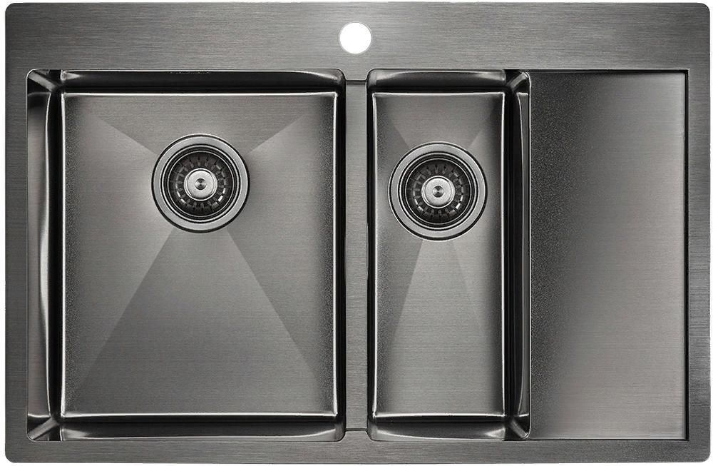 Детальное фото товара: Paulmark KRONER 78/2SF, мойка, нержавеющая сталь, вороненая сталь, левая