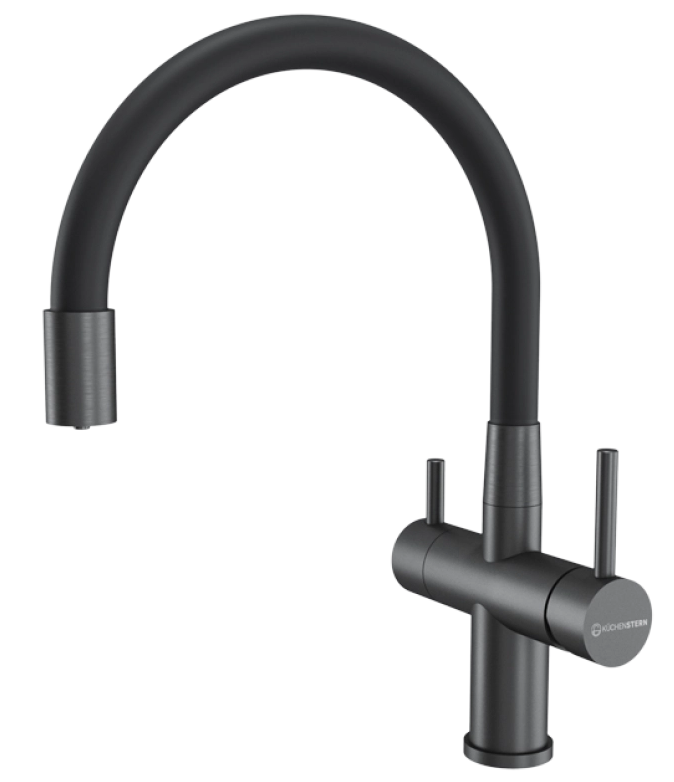 Фото товара: KUCHENSTERN WURM-FE, смеситель, нержавеющая сталь, вороненая сталь