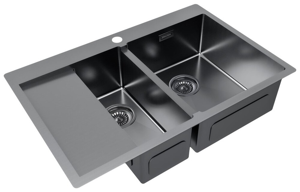 Детальное фото товара: Paulmark KRONER 78/2SF, мойка, нержавеющая сталь, вороненая сталь, правая