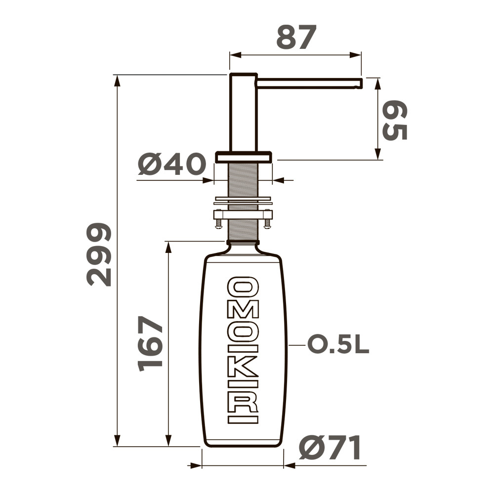 Детальное фото товара: Omoikiri OM-10-LG, дозатор для моющего средства, светлое золото