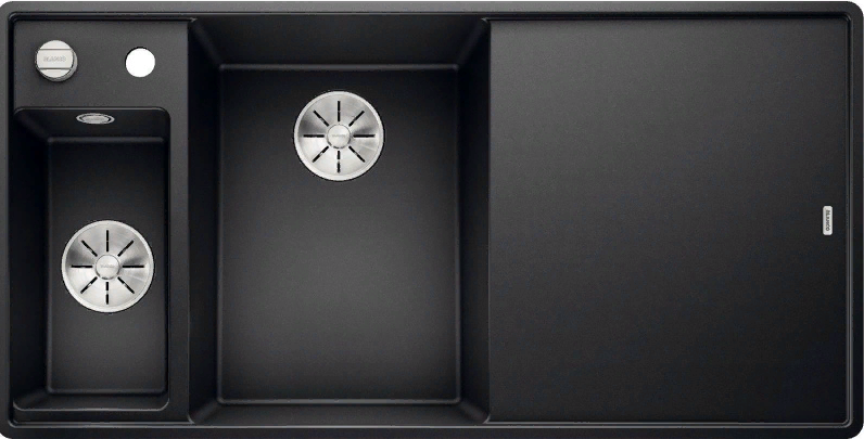 Фото товара: Blanco Axia III 6S-F, мойка, чаша слева, гранит, антрацит, доска стекло