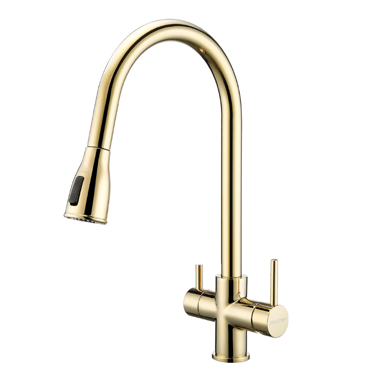 Фото товара: Paulmark LANGE, смеситель, светлое брашированное золото