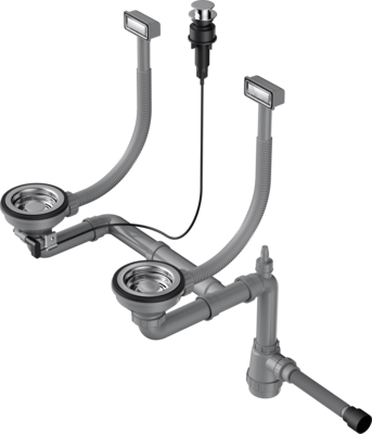 Фото товара: Omoikiri WK-2-IN-A Арматура для двухчашевых моек с прямоугольными переливами, нержавеющая сталь