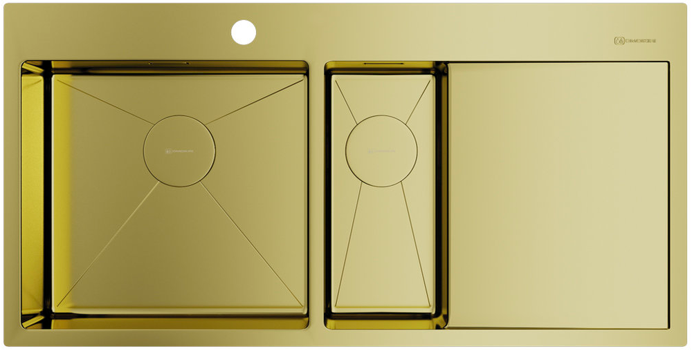 Детальное фото товара: Omoikiri Akisame 100-2-LG-L, мойка, нержавеющая сталь/светлое золото, чаша слева