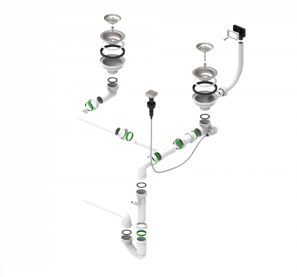 Фото товара: ALVEUS двойной сифон с одним переливом 114-PP-114-POPUP LINE MAXIM, DUO