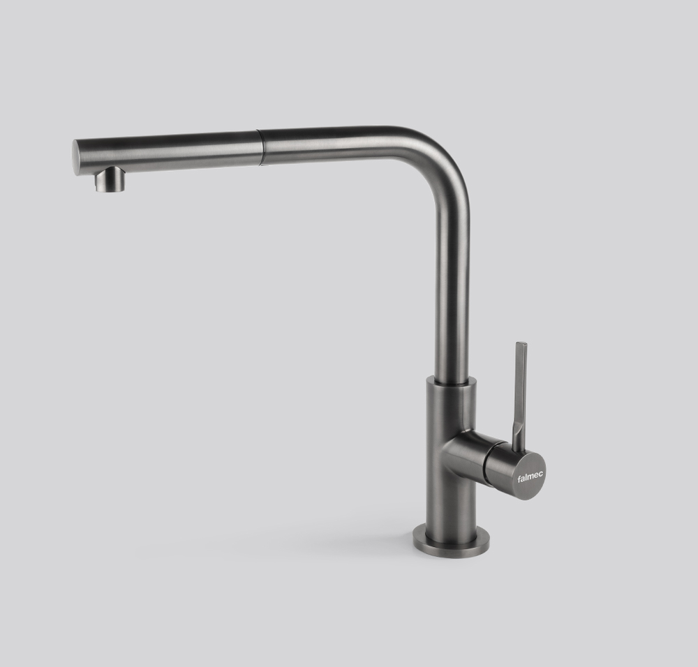 Фото товара: Falmec TREVI CORNER PVD BRUSHED GUN METAL, смеситель, оружейная сталь