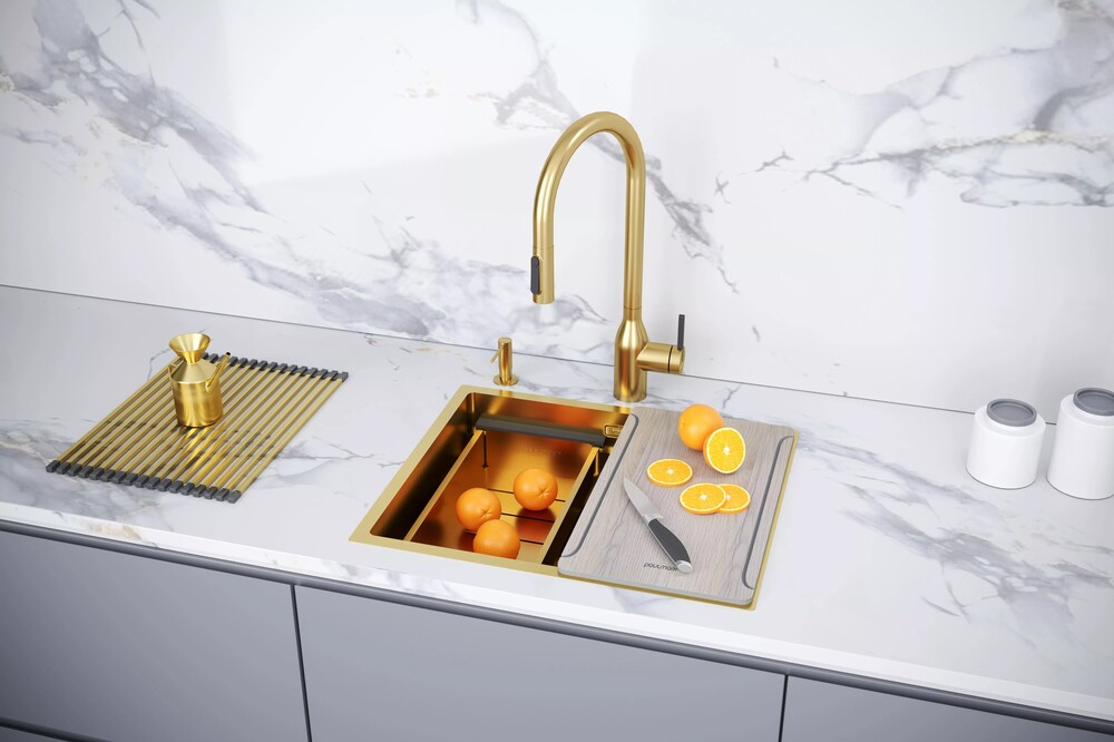 Детальное фото товара: Paulmark NEXT-MULTI SINK 54 UNI, мойка, нержавеющая сталь, брашированное золото