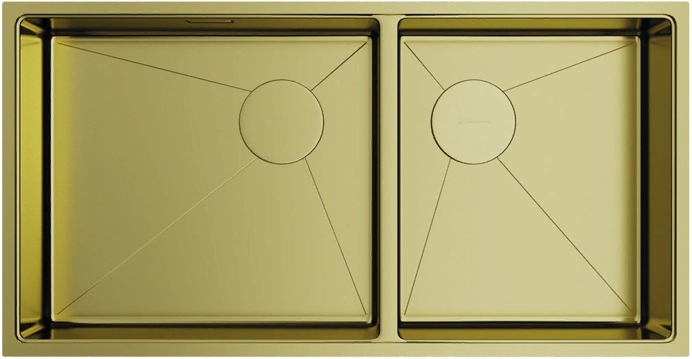 Фото товара: Omoikiri Taki 85-2-LB-U/IF-LG Side, мойка, нержавеющая сталь/светлое золото