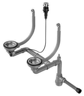 Фото товара: Omoikiri WK-2-R-IN-A Арматура для двухчашевых моек с круглым перелив, и кл. -авт. нержавеющая сталь