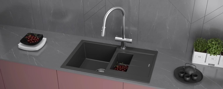 Детальное фото товара: KUCHENSTERN PLAT 60-2, мойка, гранит, черный