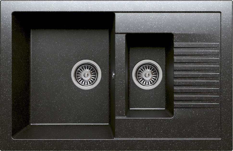 Фото товара: Krona RAUM 2B LR W 770*500 BLACK, мойка, гранит