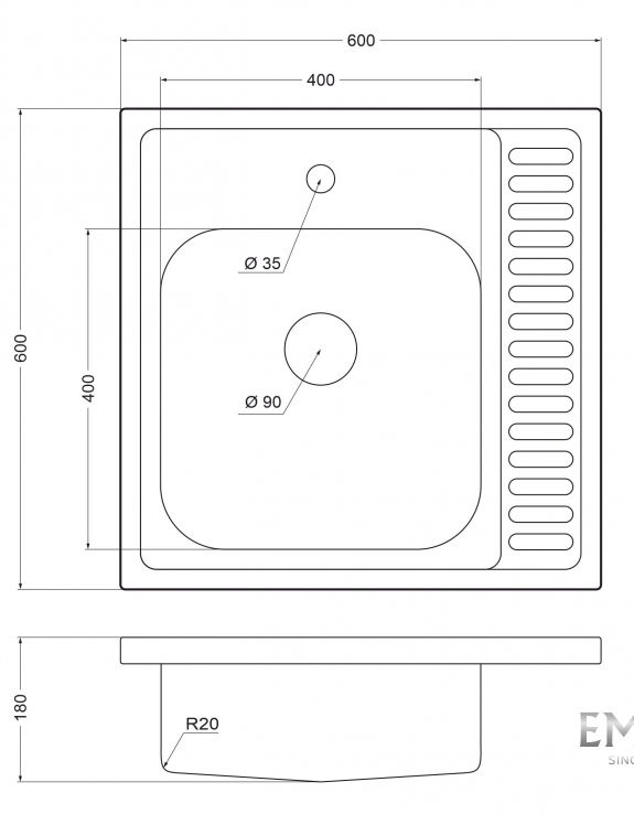 Детальное фото товара: Emar T6060RQ Decor, мойка, нержавеющая сталь