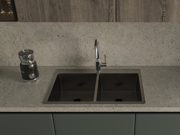 Детальное фото товара: Rivelato RINOX 7450 2В PVD black, мойка, нержавеющая сталь, черный