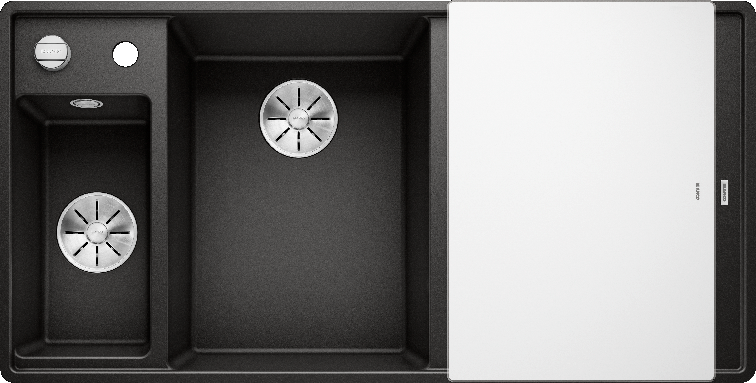 Детальное фото товара: Blanco Axia III 6S-F, мойка, чаша слева, гранит, черный, доска стекло