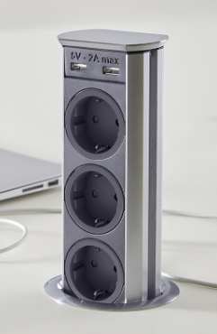 Фото товара: SFL BRICK блок встраиваемый 3 эл. розетки, 2 USB зарядки, нержавеющая сталь