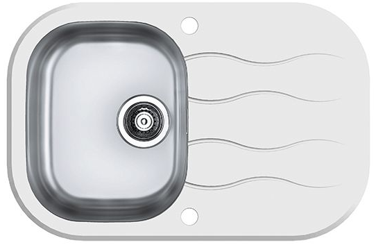 Фото товара: ALVEUS WAVE 20, мойка, нержавеющая сталь/стекло, белый (в компл.с сиф. 1127251)