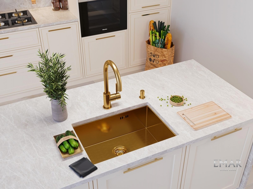 Детальное фото товара: Emar EMB-123 PVD Nano Golden, мойка, нержавеющая сталь, золото