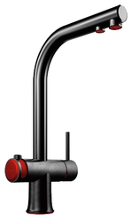 Фото товара: Omoikiri Hotaru-R, смеситель, вороненая сталь/красные вставки на ручках