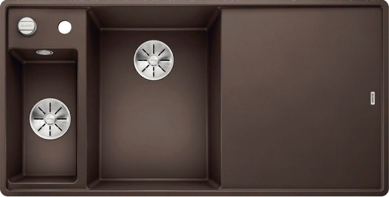 Детальное фото товара: Blanco Axia III 6S-F, мойка, чаша слева, гранит, кофе, доска стекло
