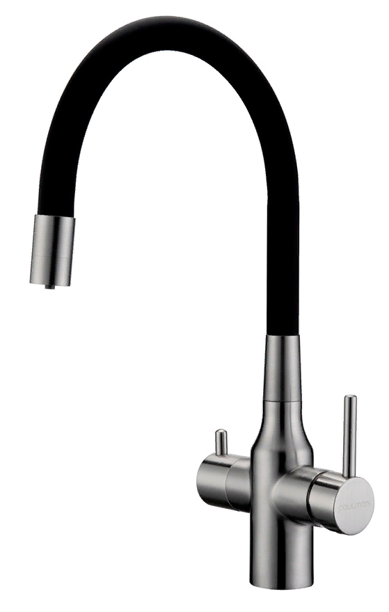 Фото товара: Paulmark SALIX, смеситель, никель, черный шланг