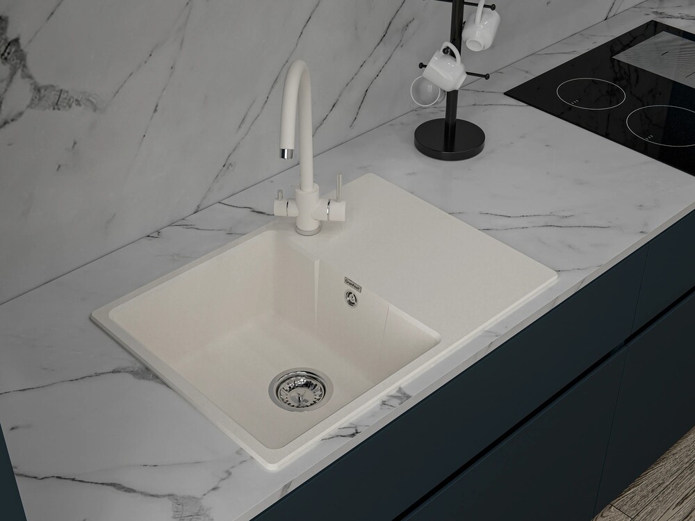 GranFest URBAN 668L мойка, мрамор, белый Детальное фото товара: GranFest URBAN 668L мойка, мрамор, белый