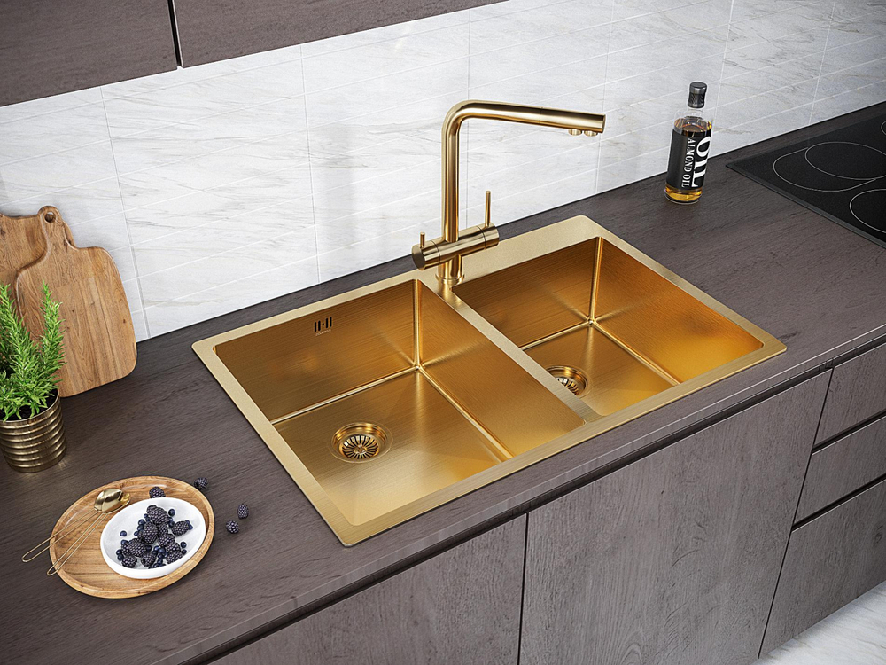 Детальное фото товара: Paulmark KRONER 78/2S, мойка, нержавеющая сталь, брашированное золото