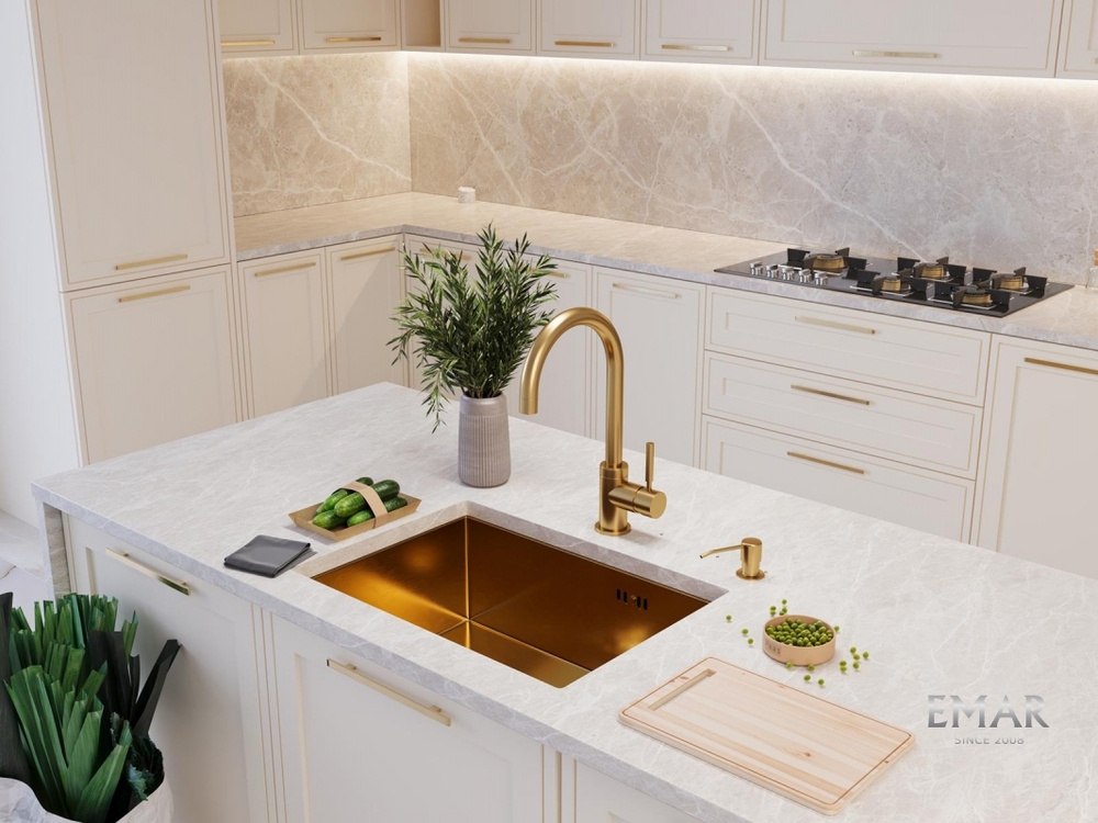 Детальное фото товара: Emar EMB-123 PVD Nano Golden, мойка, нержавеющая сталь, золото